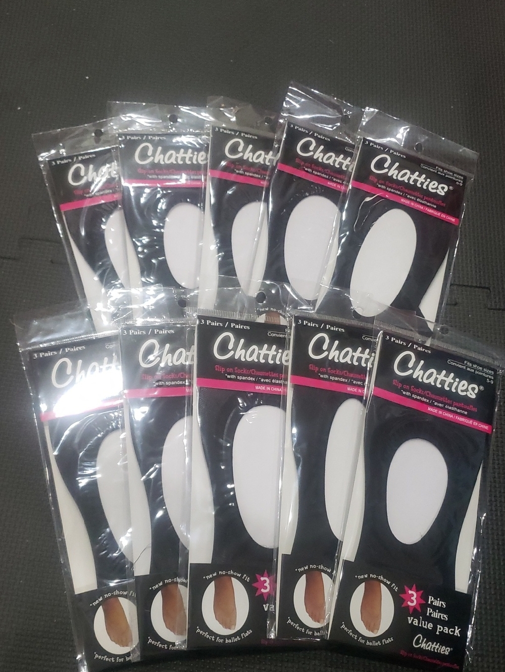 Chatties Nylon Shoe Liner Black Size 5-9 New Lot x10